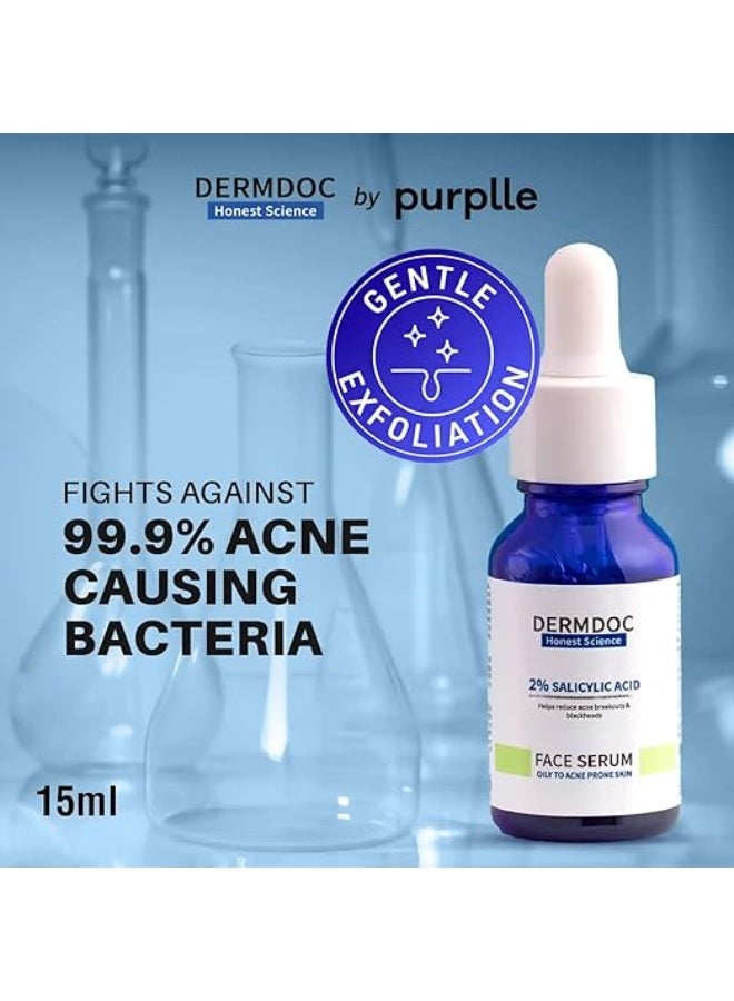 DERMDOC 2% Salicylic Acid Face Serum for Oily and Acne-Prone Skin, Zero Irritation, Water-Based, 15ml - Image 2
